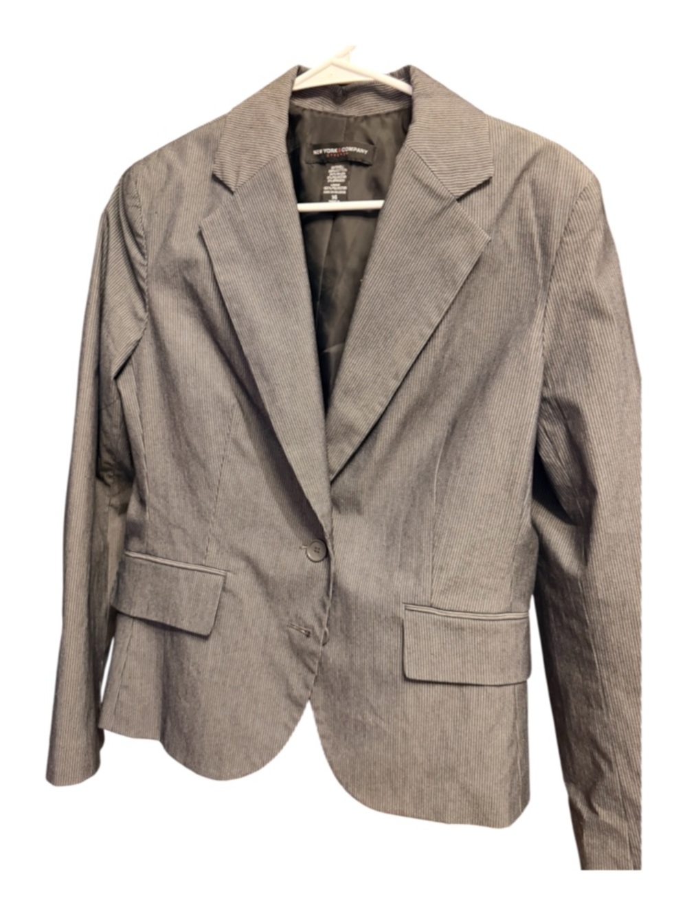 New York & Company Women's Gray Pinstriped Blazer
